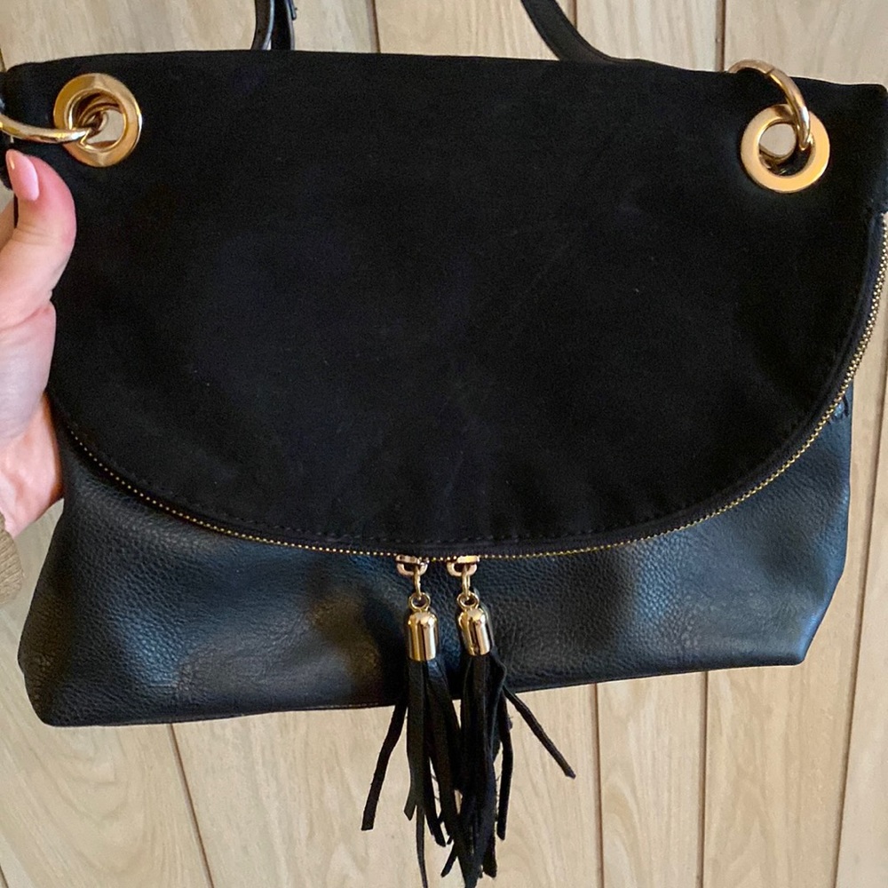 BP Faux Leather Fold-over Tassel Crossbody Bag